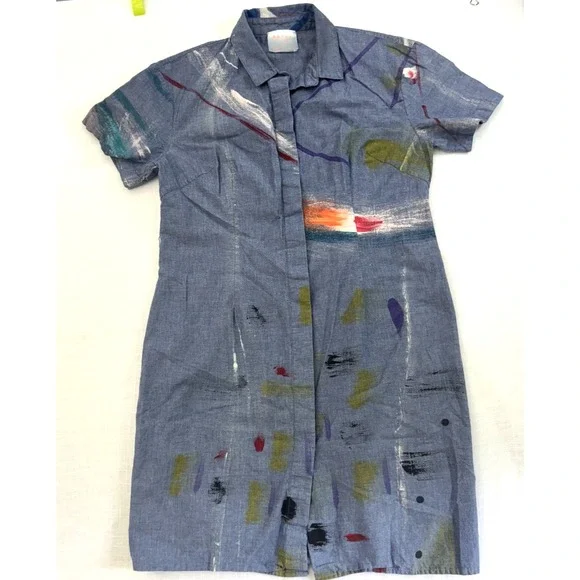 Fort Makers The Dress Project Women 8 Denim Shirt Dress Paint Splash Artsy‎ Rare - Picture 5 of 16